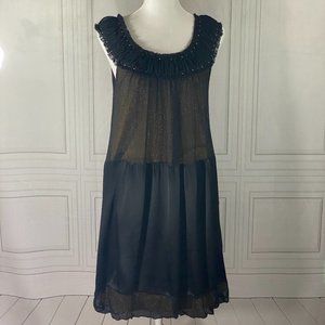 BCBG Black metallic Gold Silk Sleeveless Dress 4/6